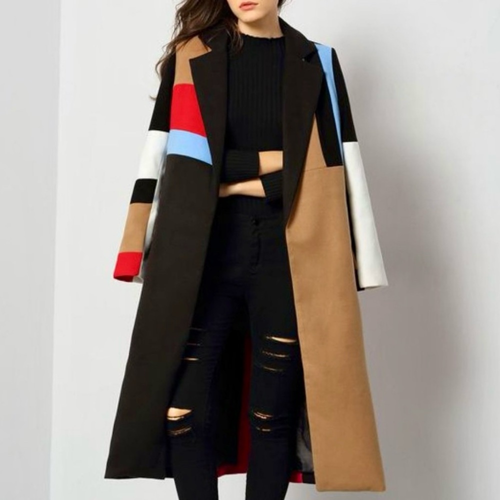 Super cute colorblock long peacoat Celine inspired 😍 SOLD OUT